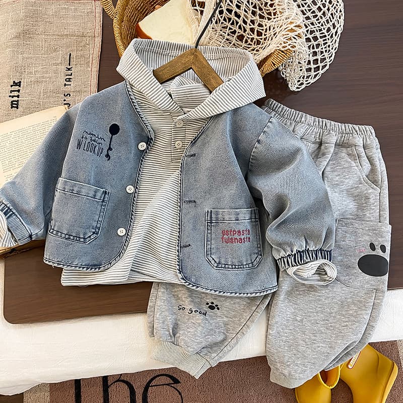 2026 Spring/Fall New Kids' Boys' Set Baby Jacket Stylish Korean Version Children's Denim 3-Piece Trendy Outfit