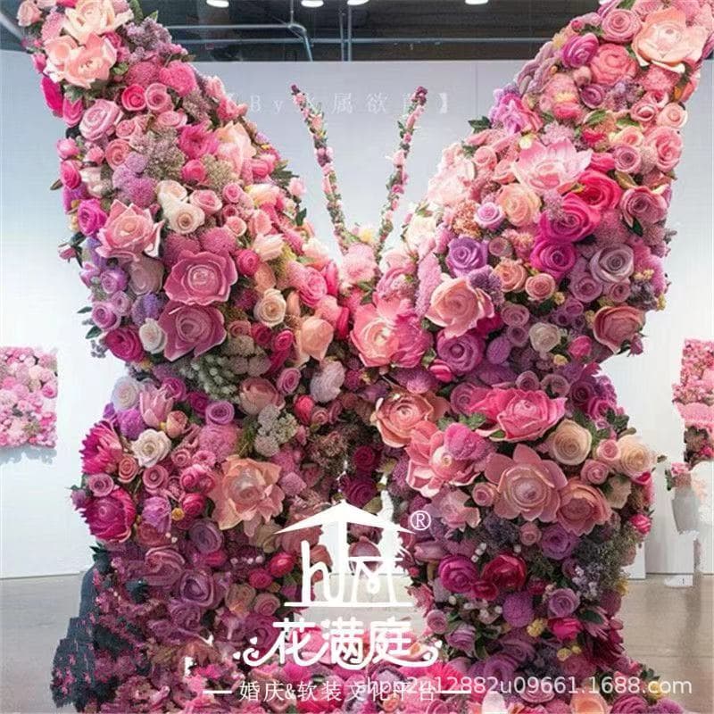 Internet celebrity flower wall giant butterfly simulation rose waterfall flower wall cultural tourism creative original photo check-in background flower wall