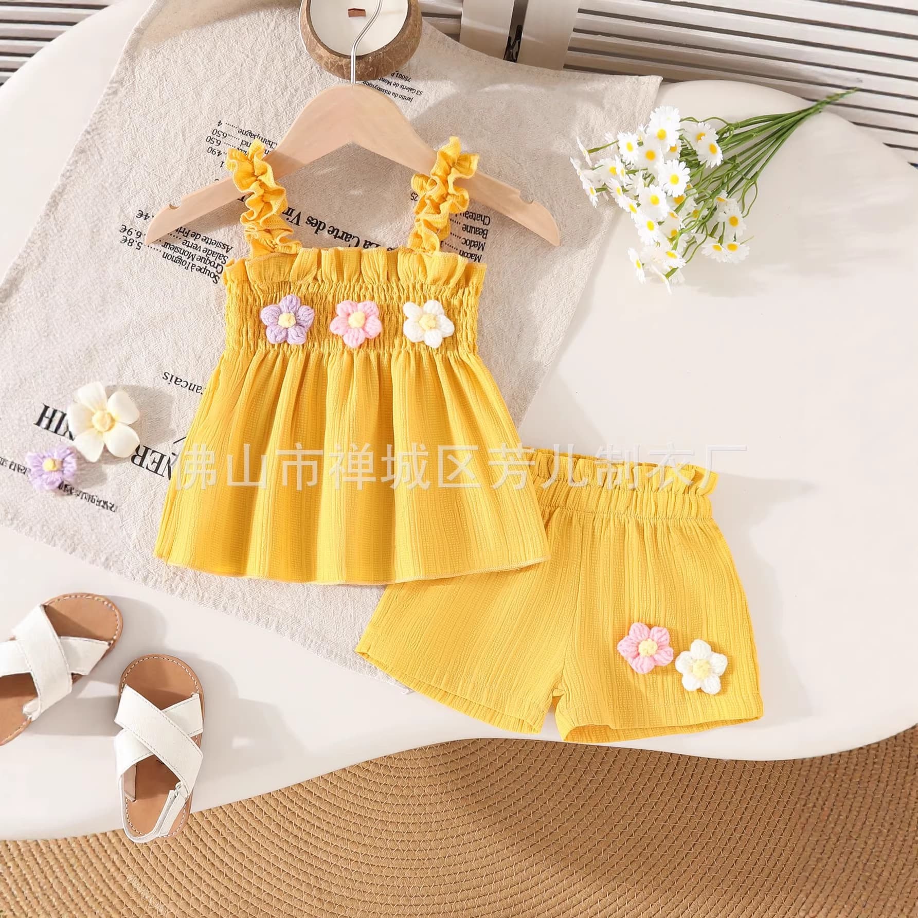 Girls Suits 2026 New Suspended Flower Shorts Three-dimensional Flower Two-piece Suit