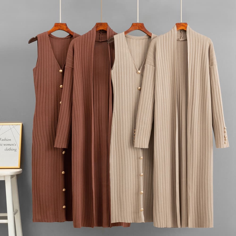 Cross-border Russian Fashion Dress Set V-Neck Sleeveless Dress + Casual Loose Jacket Two-Piece Set for Women