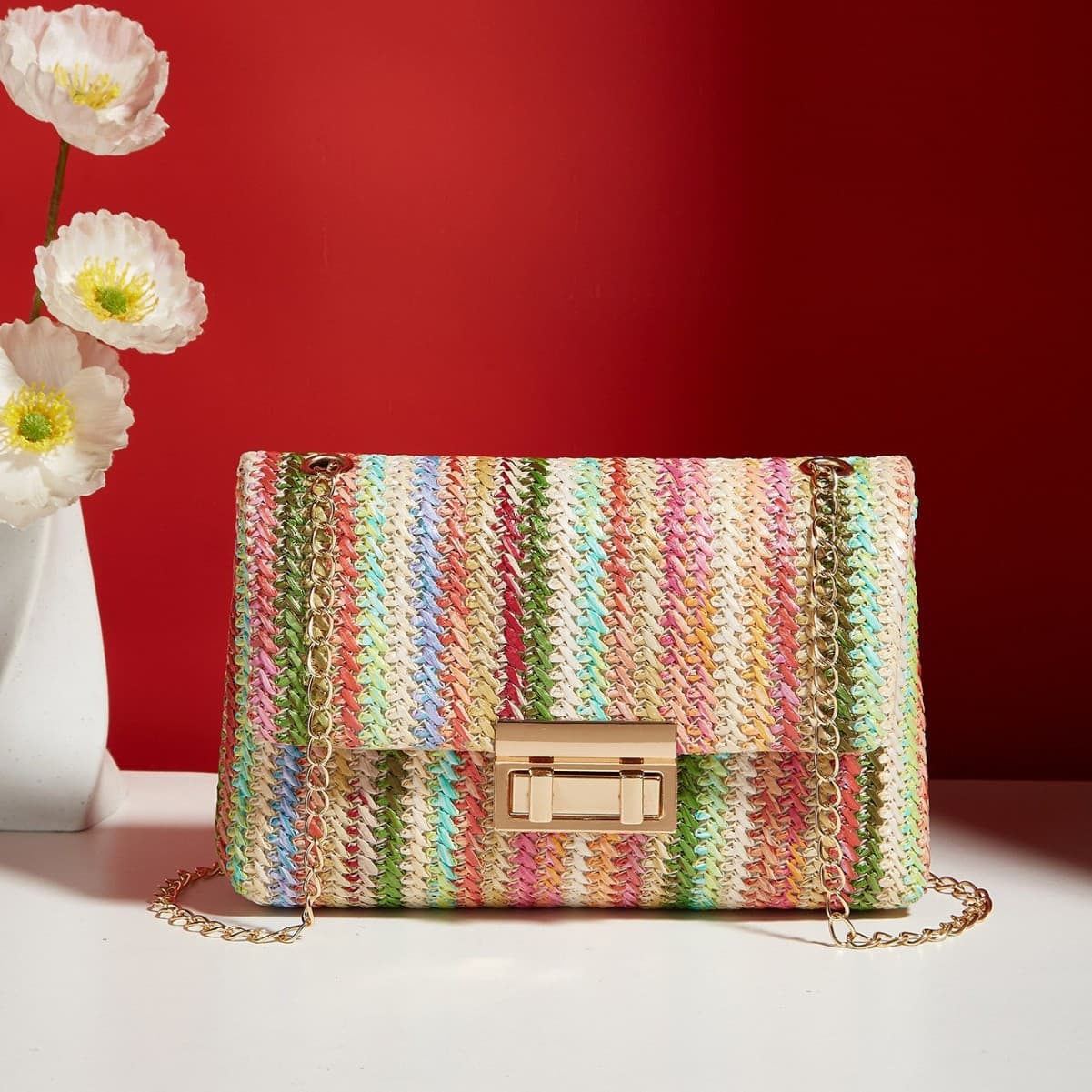 Wholesale 2025 Fashion Women's Crossbody Bag Korean Style Straw Woven Bag Lock Closure Simple Square Bag
