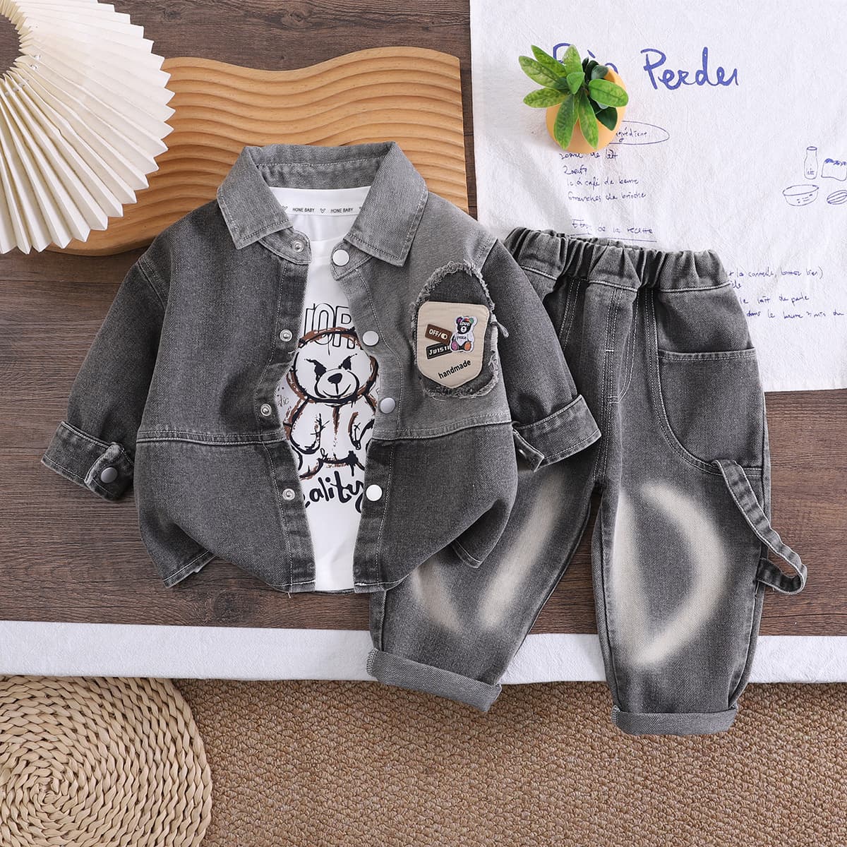 Boys Autumn Baby Clothes Set 2026 New Fashionable Kids Handsome Denim Long Sleeve Three-Piece Set Drop Shipping