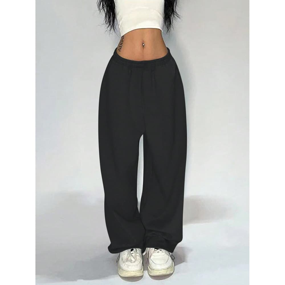 Loose Drawstring Sporty Casual Pants High Waist Straight Leg Long Trousers Comfortable Polyester Fabric Women's Fashion