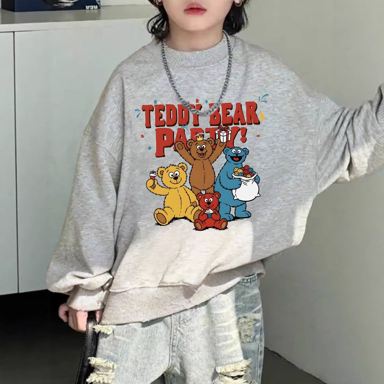 2025 New Korean Style Kids Clothing Early Autumn Children's Sweatshirt Boys Medium and Large Children's Autumn Print Sweatshirt Custom LOGO
