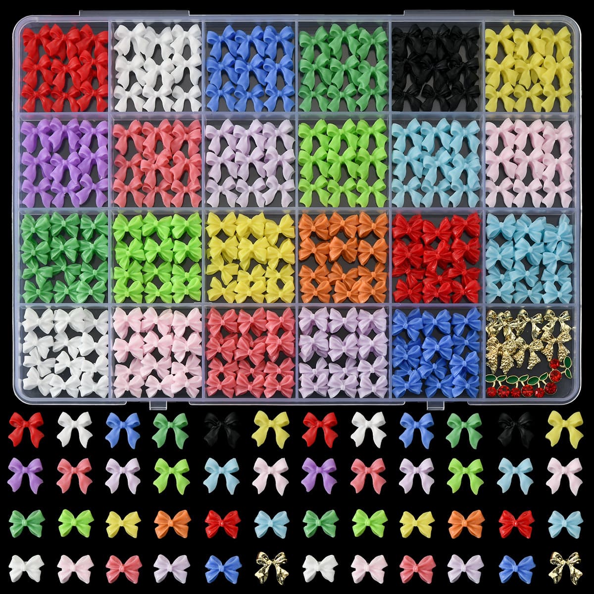 Cross-Border Hot Selling 24-Grid Box Nail Art Decorations Sweet Bowknot Pearl Flowers Solid Color Youthful Accessories