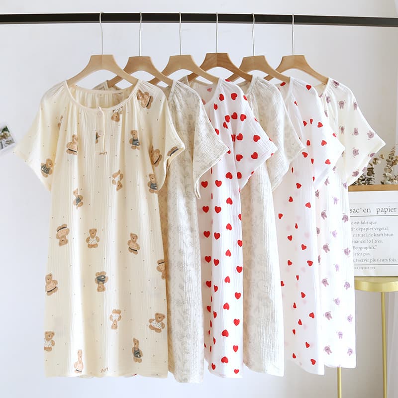 Summer Cotton Sleep Dress Women's Loose Breathable Comfortable Home Clothes Large Size Casual Round Neck Mid-length Dress