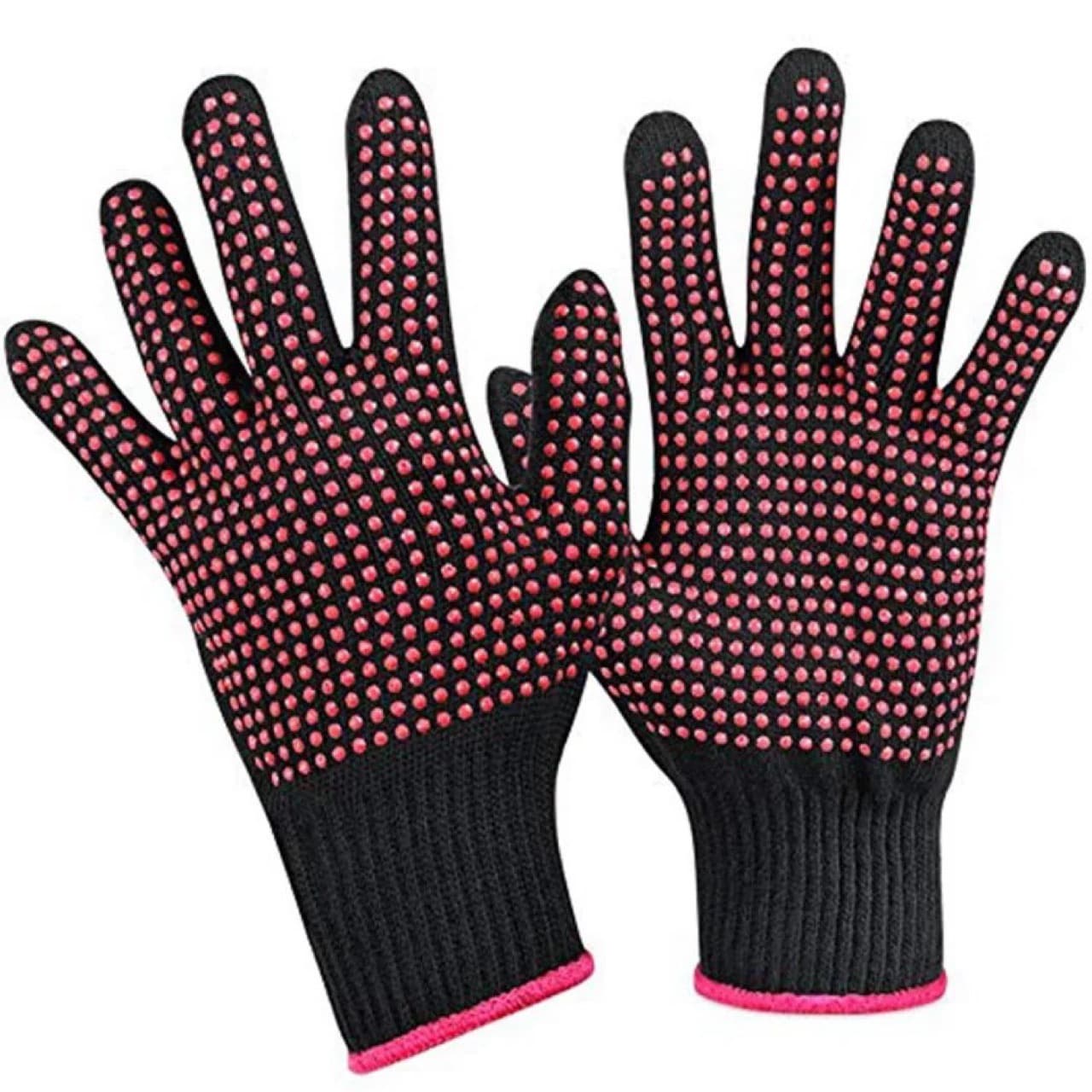 Hairdressing Anti-Scald Heat Insulation Anti-Slip High Temperature Resistant Gloves, PVC Silicone Beaded Curling Iron Hair Straightener Gloves