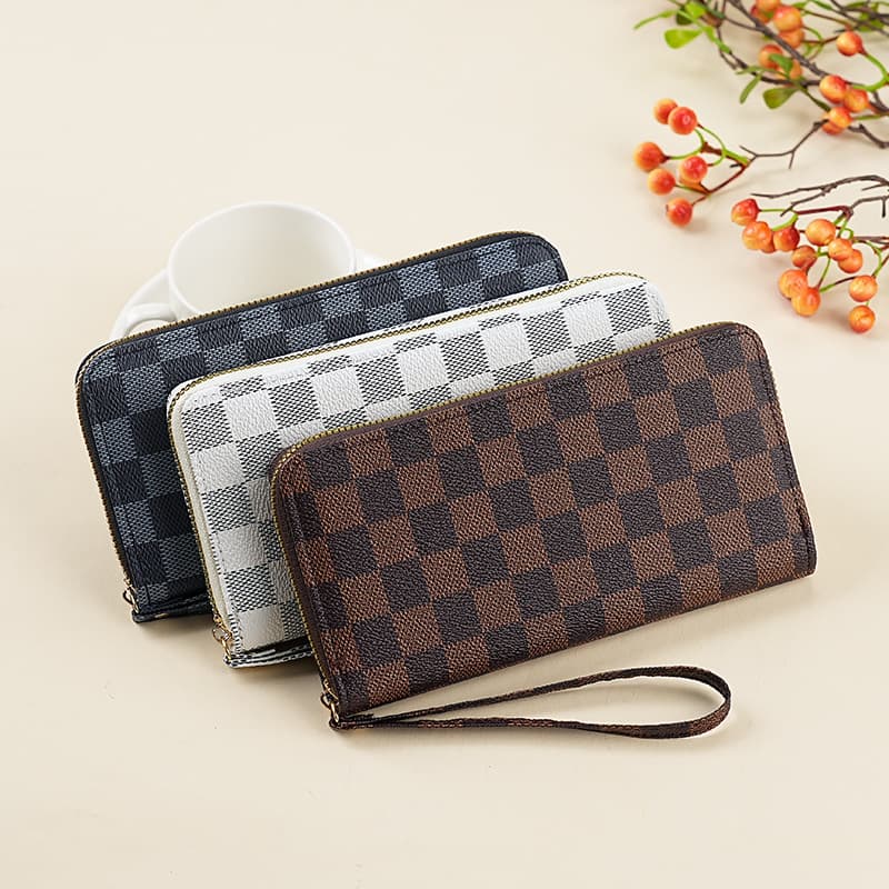 2025 New Unisex Long Wallet with Zipper, Printed Wallet, Factory Stock Wholesale Checkered Money Clip