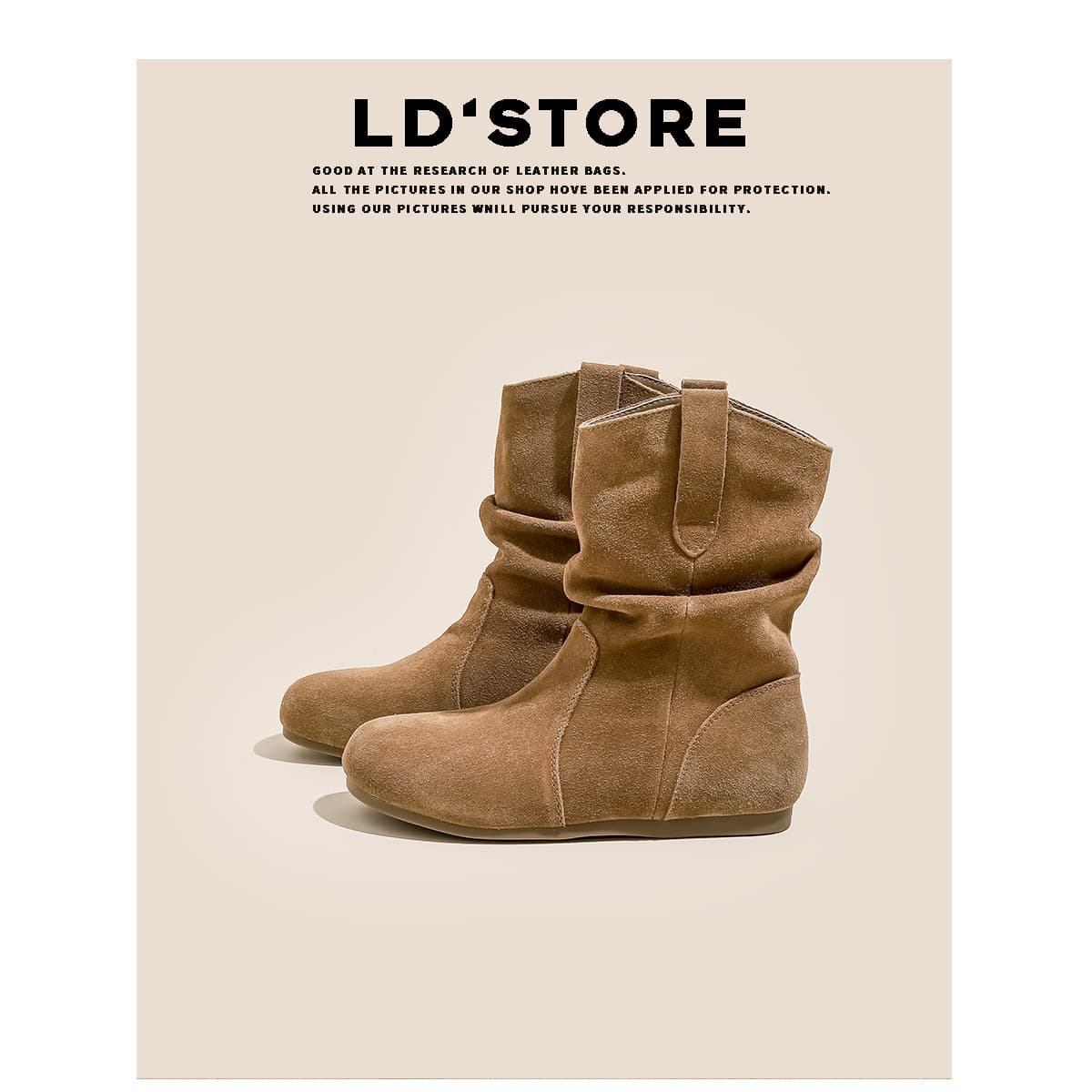Cowhide Retro Short Boots with Hidden Height Increase for Women, 2026 Autumn Winter Western Martin Boots, Round Toe Short Boots, Birkenstock Style Slouchy Boots