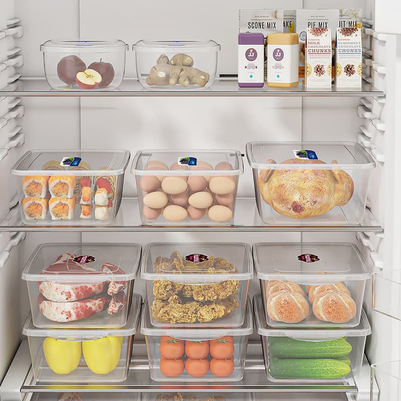 Refrigerator fresh-keeping box, kitchen fruit and vegetable food-grade storage container, plastic transparent freezer sealable storage and sampling box.