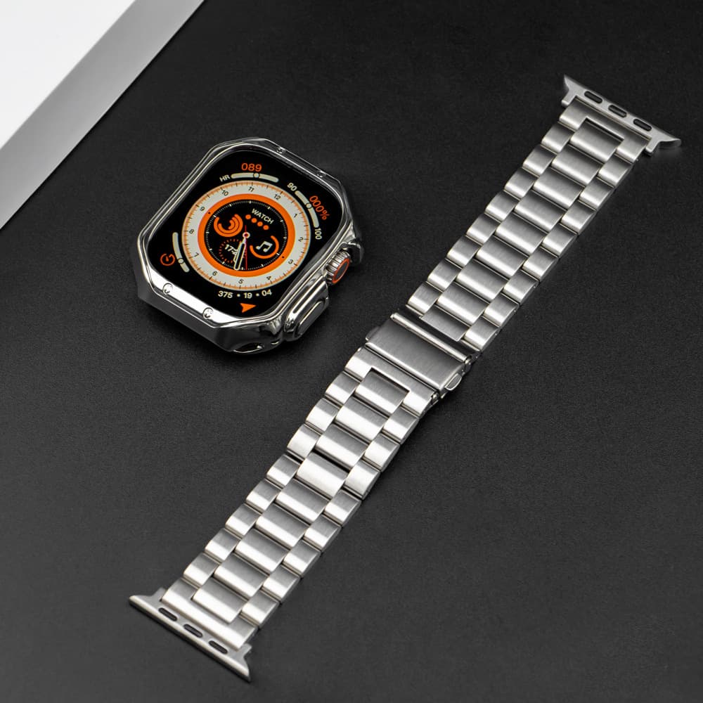 TPU Case + Stainless Steel Folding Clasp Three-Link Strap for Apple Watch Ultra 8 7