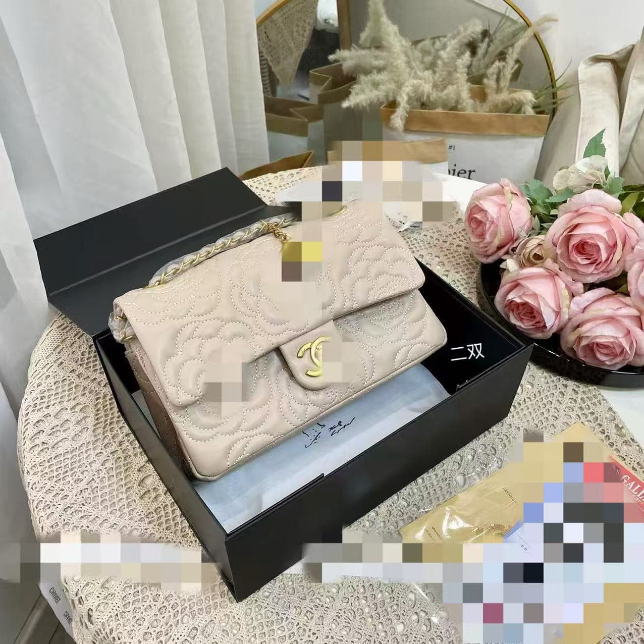 Foreign Trade Camellia Diamond Bag 2025 Fashion Chain Bag Versatile Shoulder Bag Embroidered Bag Small Fragrance Style Women's Bag New Style