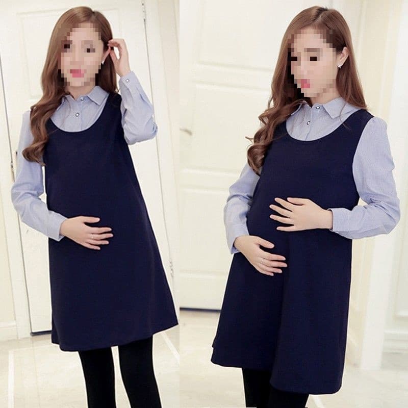New spring maternity outfit set, long-sleeved top and dress, two-piece spring set.