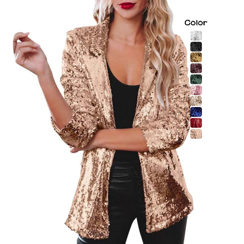 AliExpress Ebay European and American 2025 casual sequined tops multi-color sequined long-sleeved temperament suit jacket INS