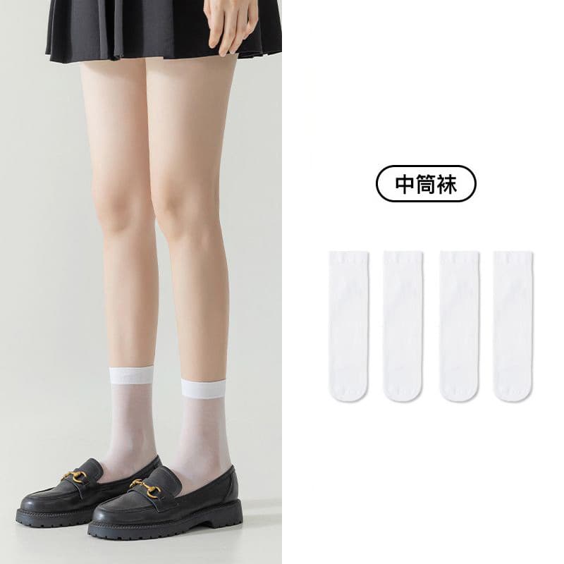 New Cute Style Sheer High-Stretch Over-the-Knee Socks Solid Color Breathable Thin Calf Socks Women Casual School Style Stockings Spring