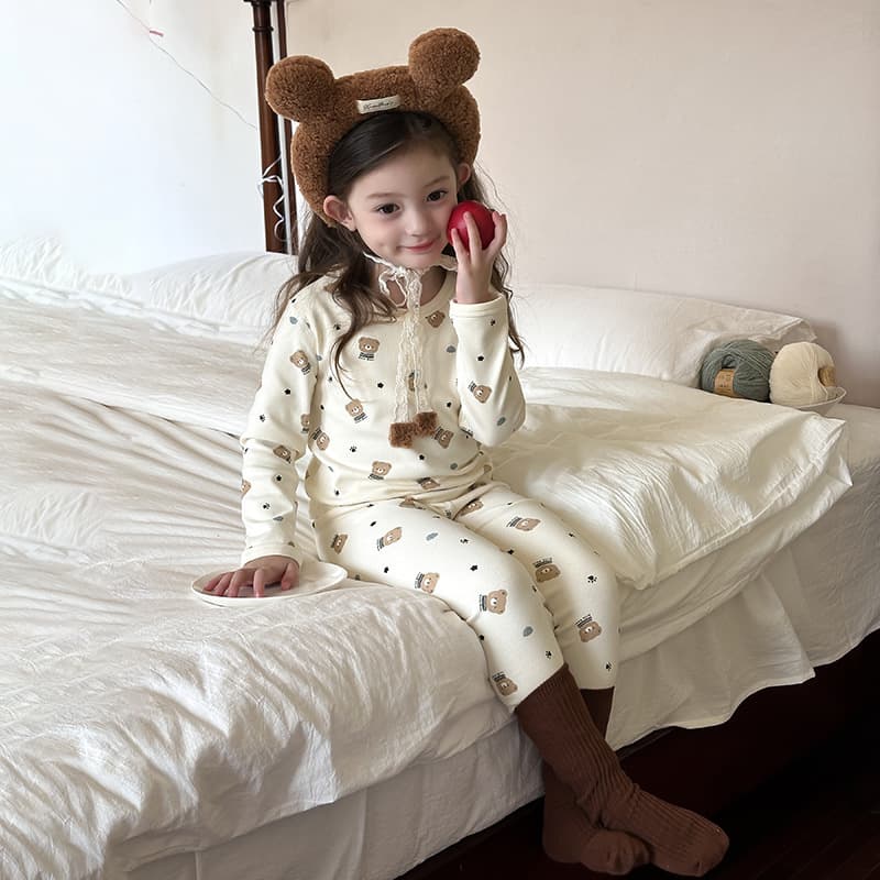 Aimo Beibei Kids Pajamas Boys Girls Quality Seamless Class A Thermal Underwear Wool Stretch Cartoon Homewear