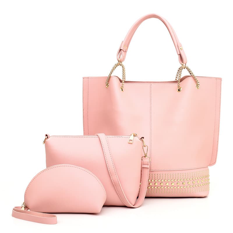 2024 New Women's Mother-Daughter Bag 3-Piece Set, European and American Fashion Shoulder and Crossbody Bag, Versatile Studded Handbag Large Tote