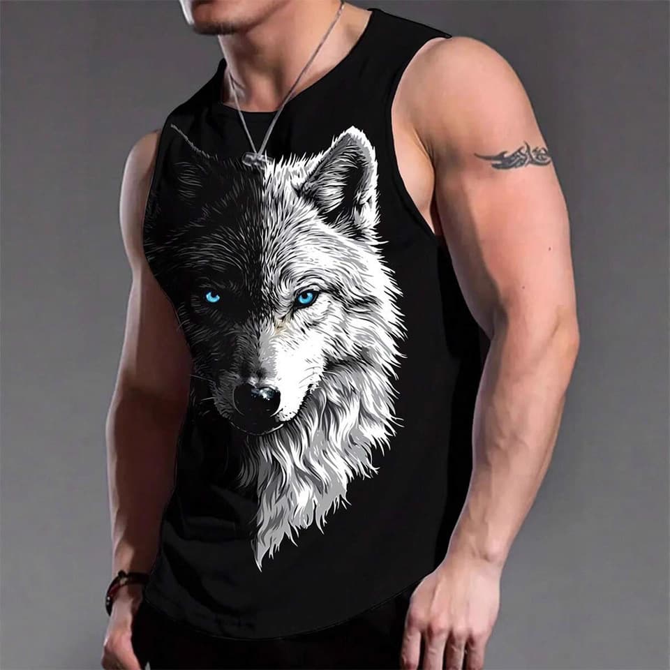 Street Fashion Wolf Print Men's Vest Summer Casual Cool Vest Outdoor Sports