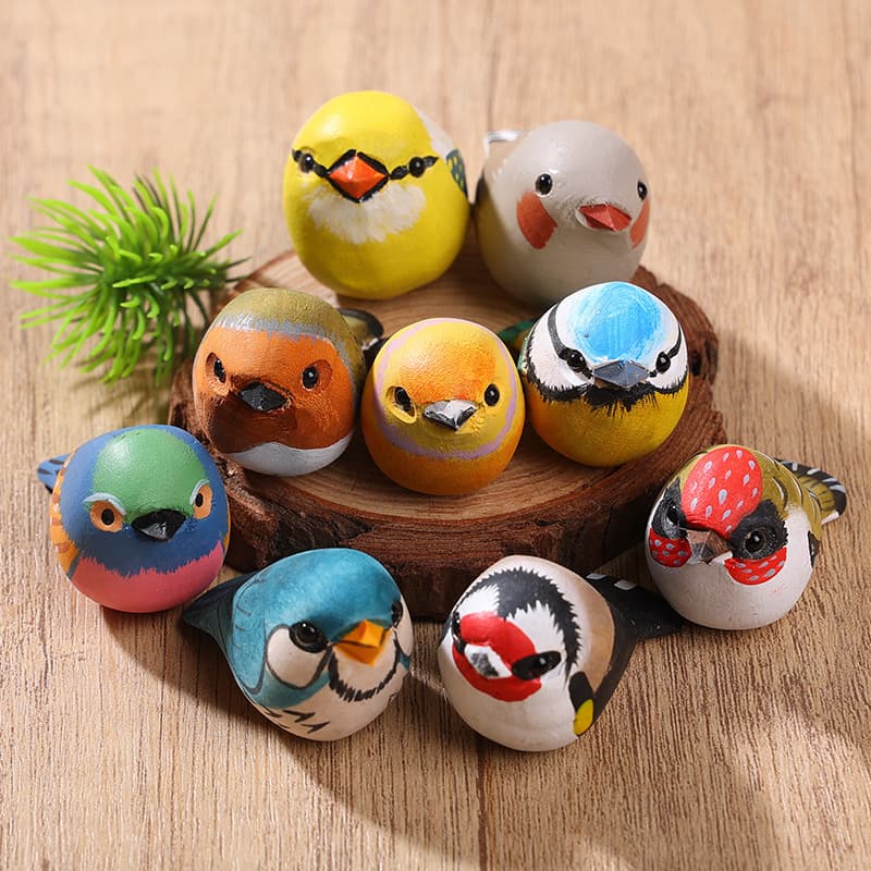 Hand-carved small bird ornament wooden craft home office desktop decoration small animal ornament DIY