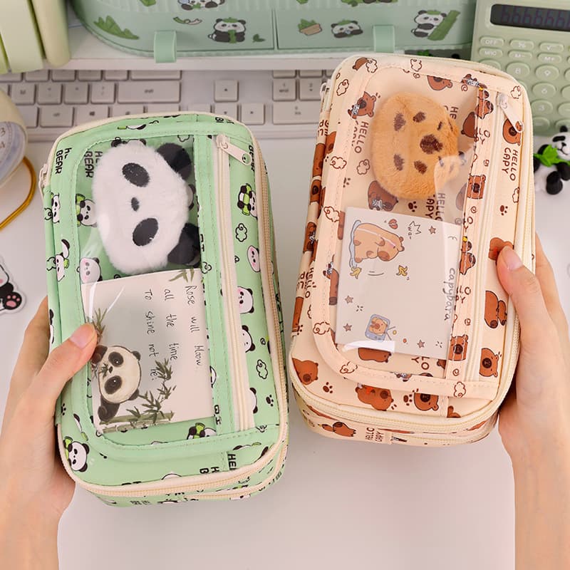Panda Pencil Case Large Capacity Nine-layer Flip Cover Large Capacity Dirty-resistant Advanced Sense Pencil Case Cute Milk Whirring Stationery Case