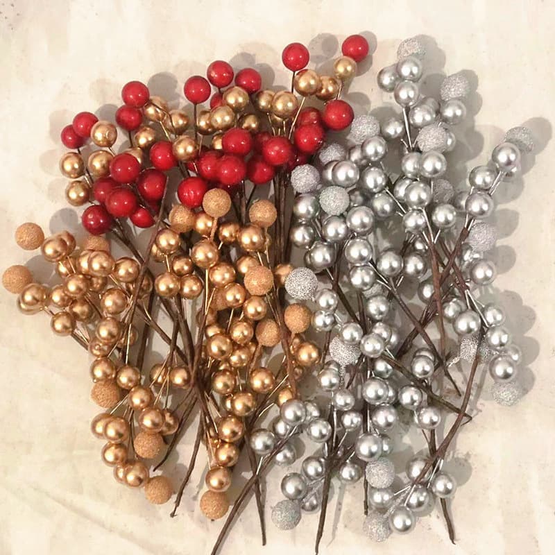 New Year Christmas Gold Silver Red Wealth Fruit Strings Cake Decorations Plug-in Golden Ball Fruit Branch Ornaments