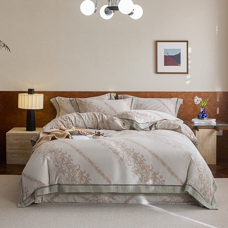 Vintage Luxury Class A Baby-Friendly Yarn-Dyed Jacquard Double-Layer Gauze 4-Piece Set Hollow Wide Hem Duvet Cover Pure Cotton Bedding