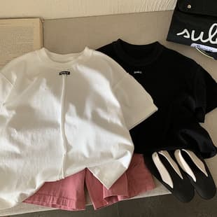 [Clearance Sale] Kids' Label Design Short Sleeve T-Shirt Summer Loose Fit Basic Top Girls' T-Shirt