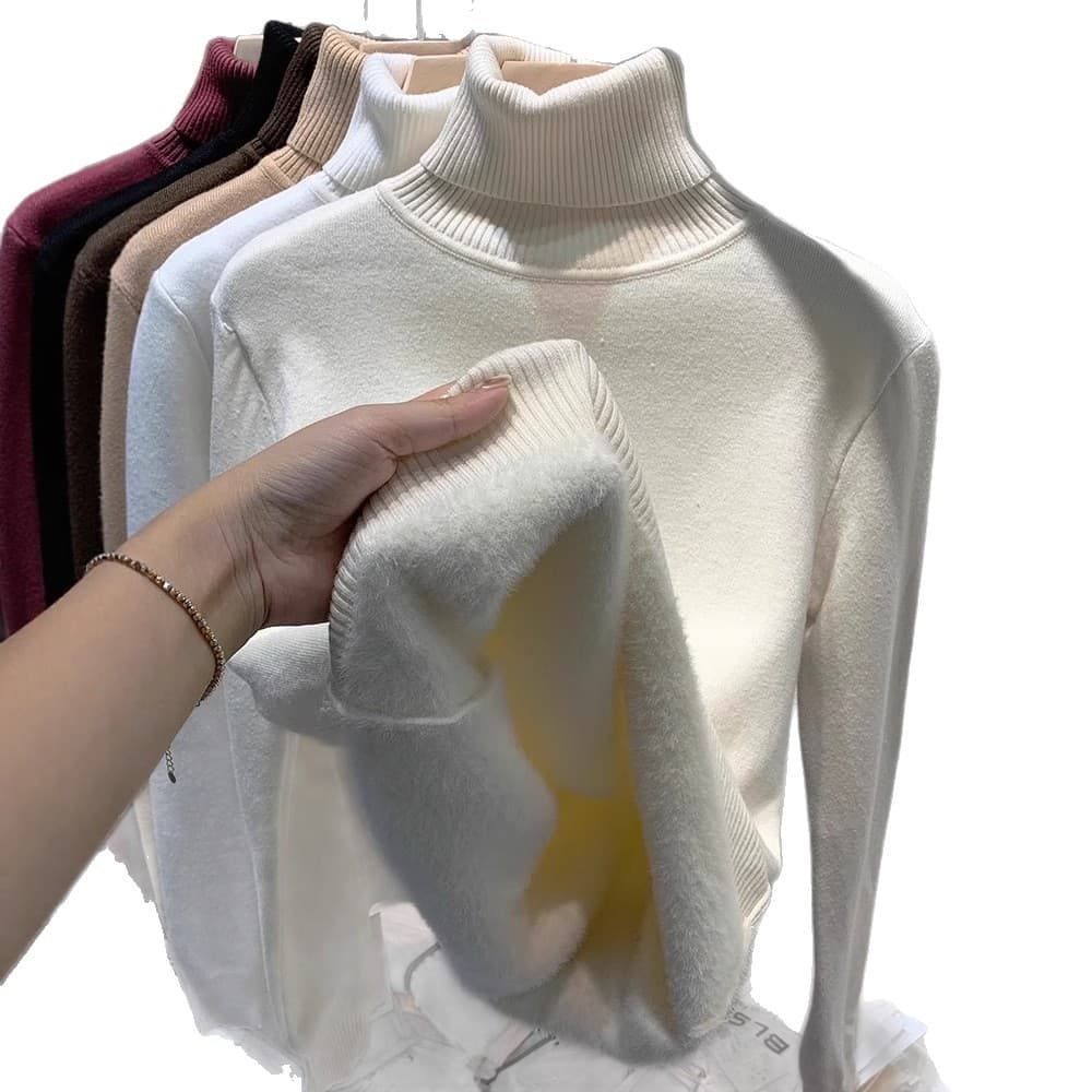 Women's Turtleneck Sweater, Thickened Fleece-Lined, 2025 Autumn/Winter New Arrival, Mink Fur Style, Thermal Inner Layer Top, Heavy Winter
