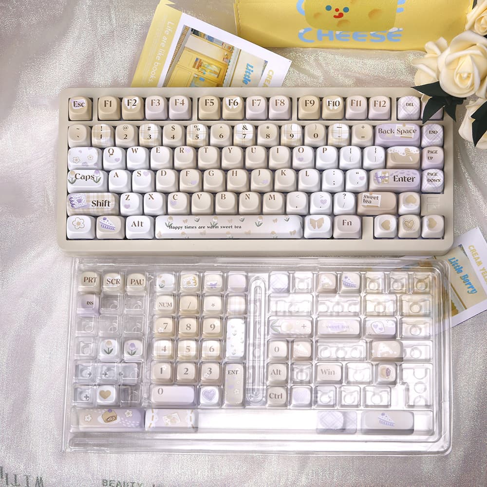 MOA Height Warm Tea Whisper Keycaps PBT Dye-Sublimation Round Custom Mechanical Keyboard Compatible Cute Style