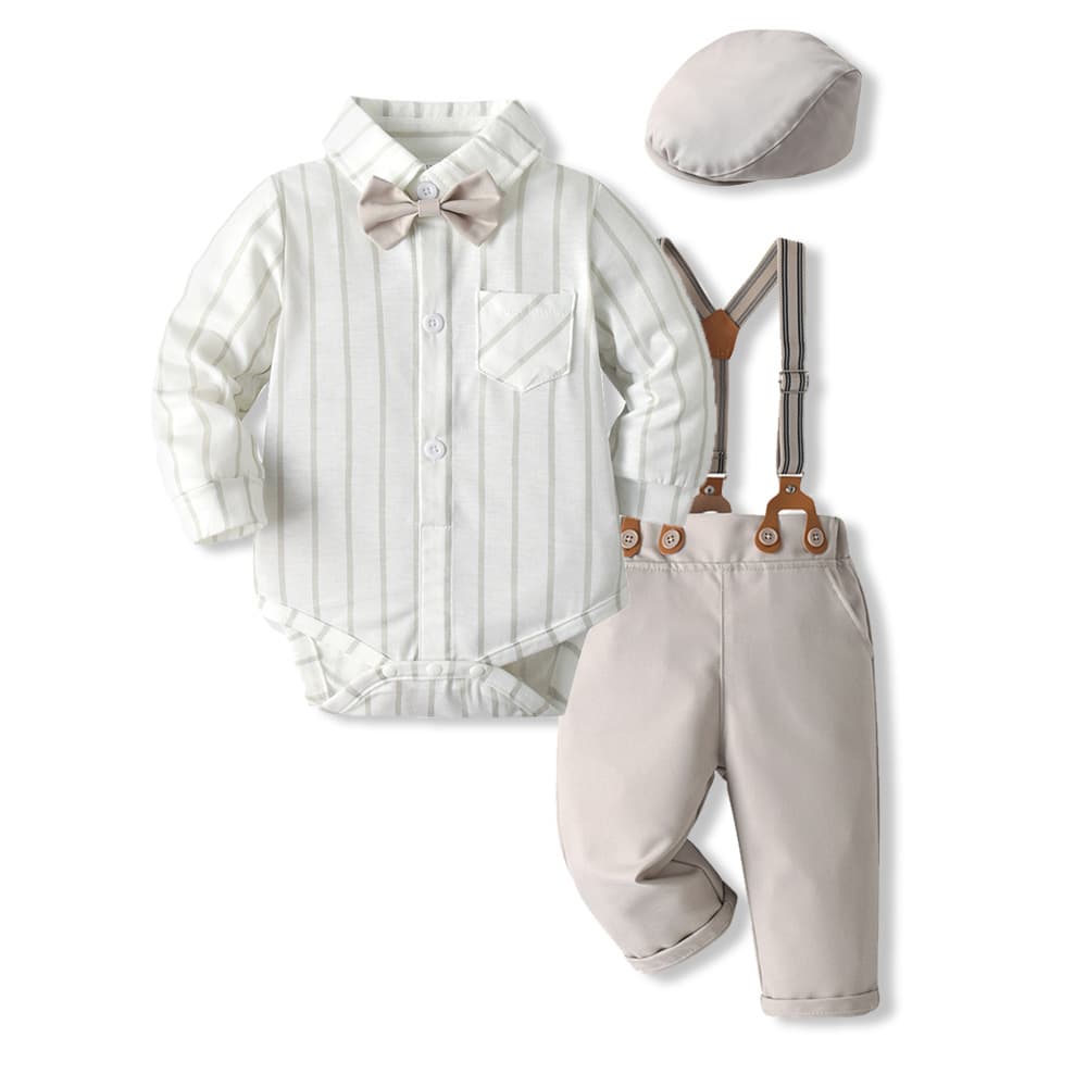 Spring/Autumn Newborn Baby 1st Birthday Outfit Set with Hat, Romper, Gentleman Bow Tie Suit for Boys - Kids