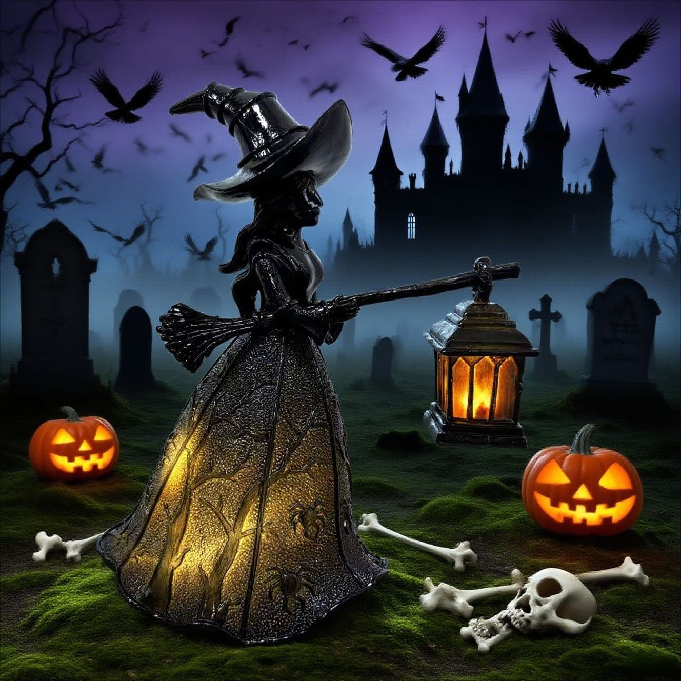 Cross-border Halloween Witch Lamp Gothic Halloween Witch Lamp Halloween lover gift