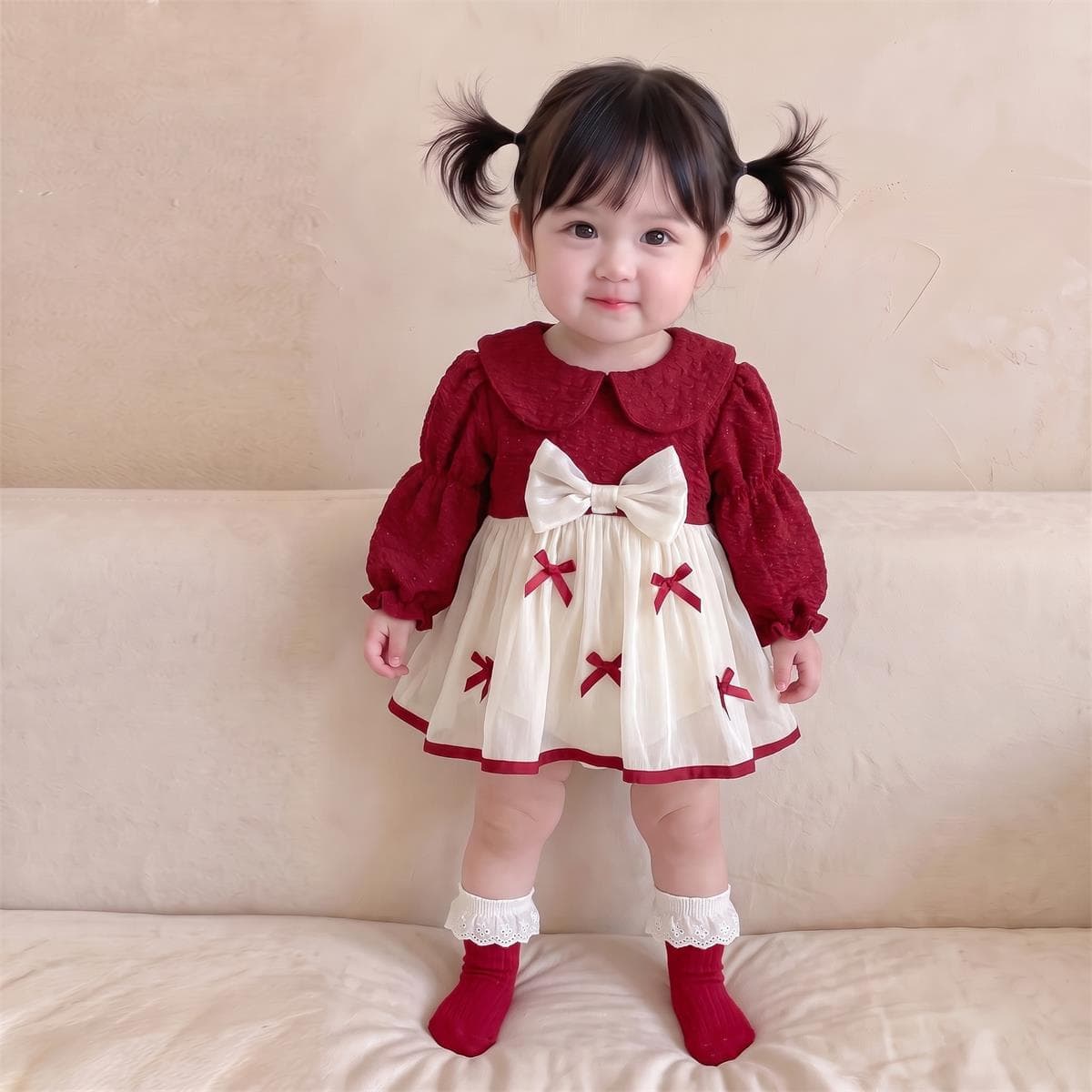 Baby clothes autumn new jumpsuit small month old baby girl full moon hundred days red dress princess dress harem