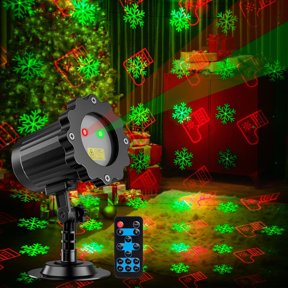 Christmas Red-Green Laser Light with Remote, Multi-Pattern Projector for Halloween Starlight Decoration Stage