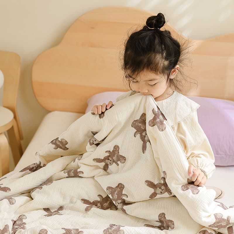 New Wrinkle Gauze Bean Bean Quilt, All-Cotton Gauze Bean Fleece Comfort Blanket, Machine Washable Lazy Person Quilt, Children's All-Season Quilt