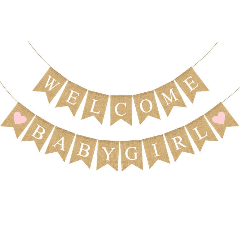 Party Decoration Bunting Banner Welcome Baby Girl WELCOME BABY GIRL Linen Swallowtail Flag