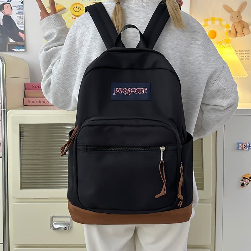 Cross-border JS Backpack, Men's and Women's Middle School Students, Large Capacity Trendy Lightweight School Bag, Solid Color, Fashionable Versatile Travel Backpack