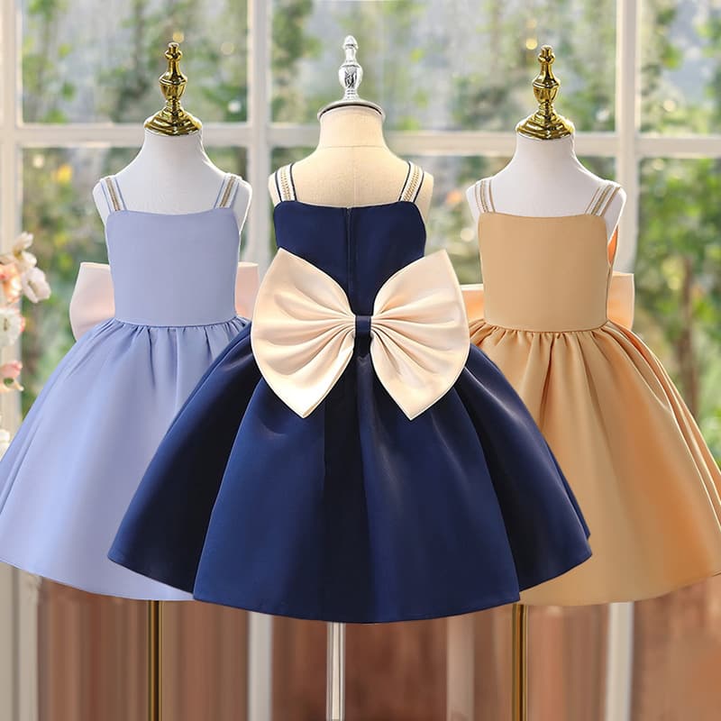 Girl's Dress with Large Bow Baby First Birthday Princess Dress 2025 New Flower Girl Tutu Performance Costume