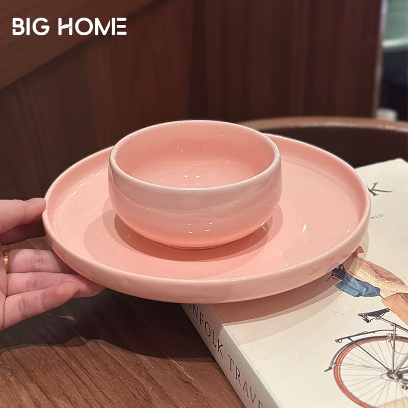 Pink Ceramic Bowl Wide Mouth Underglaze High-Temperature Ceramic Bowl Ceramic Tableware Rice Bowl Fruit Bowl Steamed Egg Bowl