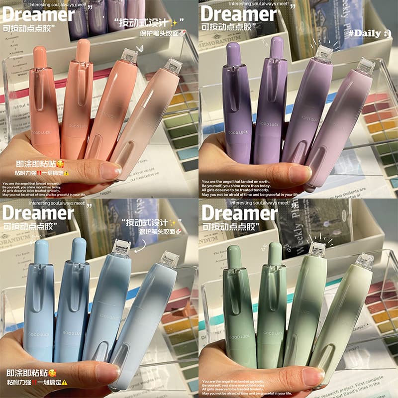 Gradient color push-type dot adhesive set, high appearance correction tape-style strong double-sided tape, large capacity with replaceable refills