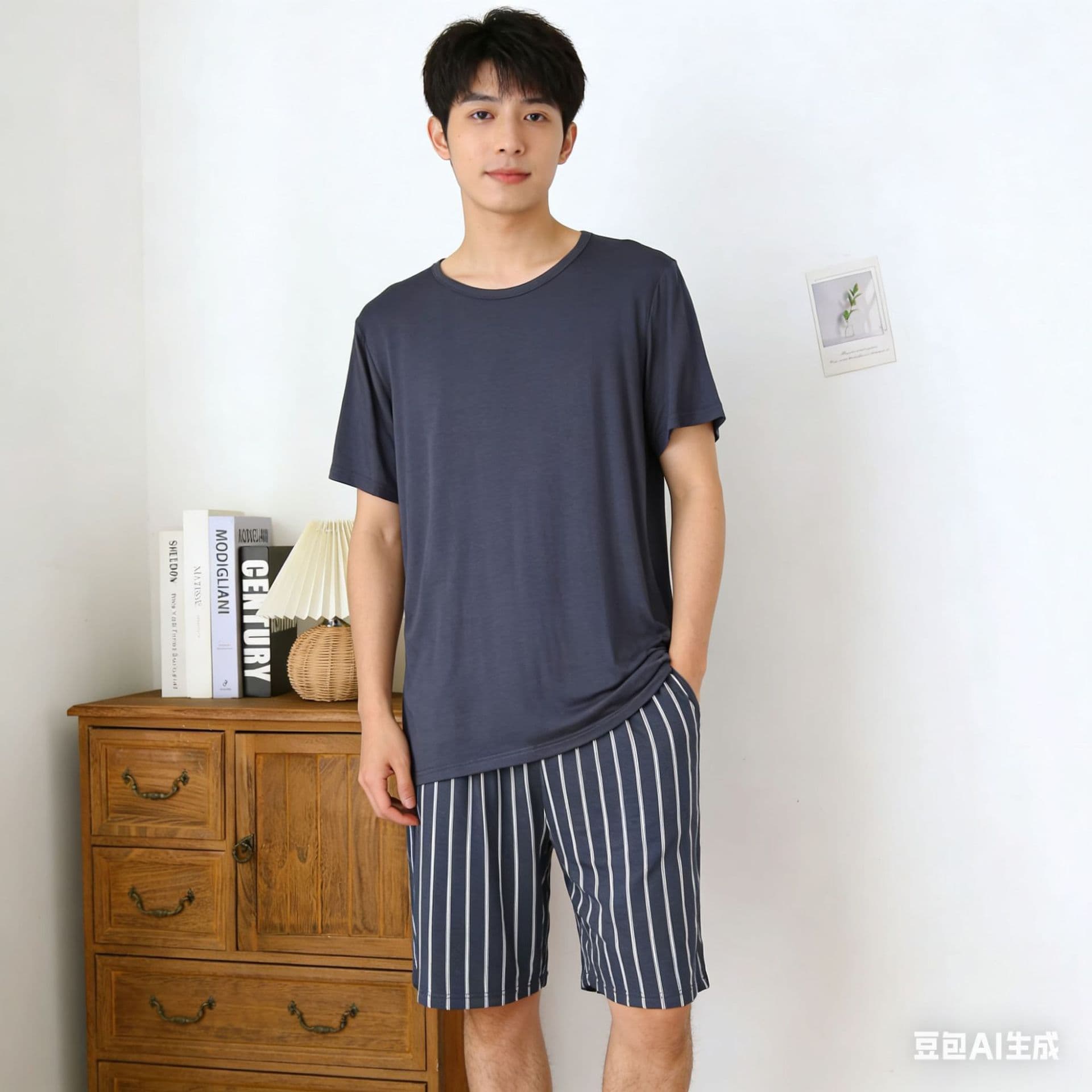 Men's Ice Silk Cool Modal Pajama Set Loose Plus Size Homewear Short Sleeve Shorts Two-Piece Set Wearable Outside
