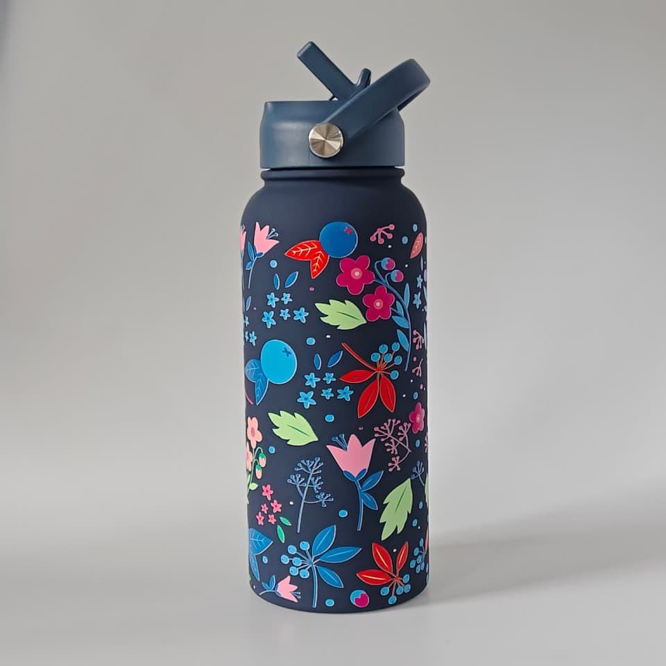 2025 new cross-border 1L insulated cup UV printing processing, 3D printing sports water bottle, outdoor printed water cup.