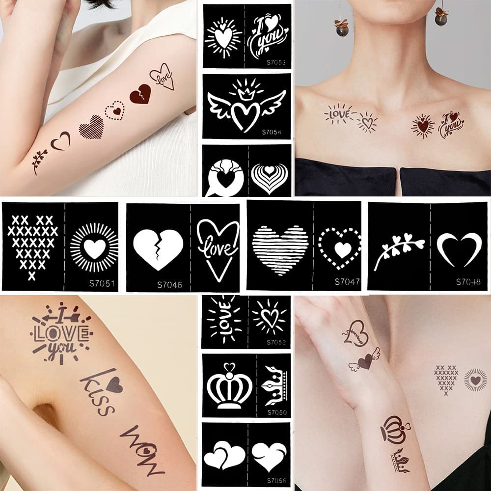 Wholesale Hollow Tattoo Stencil Body Art Spray Small Tattoo Heart Fake Tattoo Temporary Tattoo Stencil