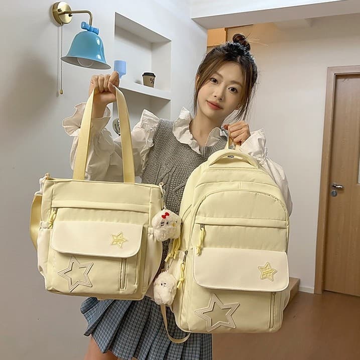 Japanese Dopamine Color Block Tutoring Bag High Appearance School Style Large Capacity Middle School Student Two-Piece Set Backpack