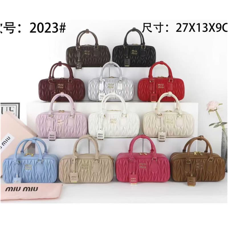 Cross-border miu 2026 New Women's Bag Pleated Lambskin Bowling Bag High-end Handheld Shoulder Crossbody Bag