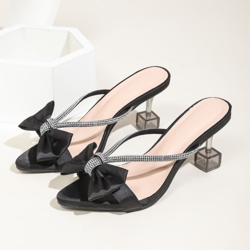2025 Summer Stiletto Heel Sandals High-End Pointed Toe Bow Design Exquisite Versatile Fashion Lady Shoes