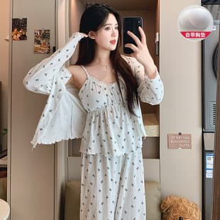 Japanese Polka Dot Women's Pajama Set, Three-Piece Spring and Autumn New Student Style, High-Fashion Cardigan Long Sleeve Loungewear, Wearable Outside
