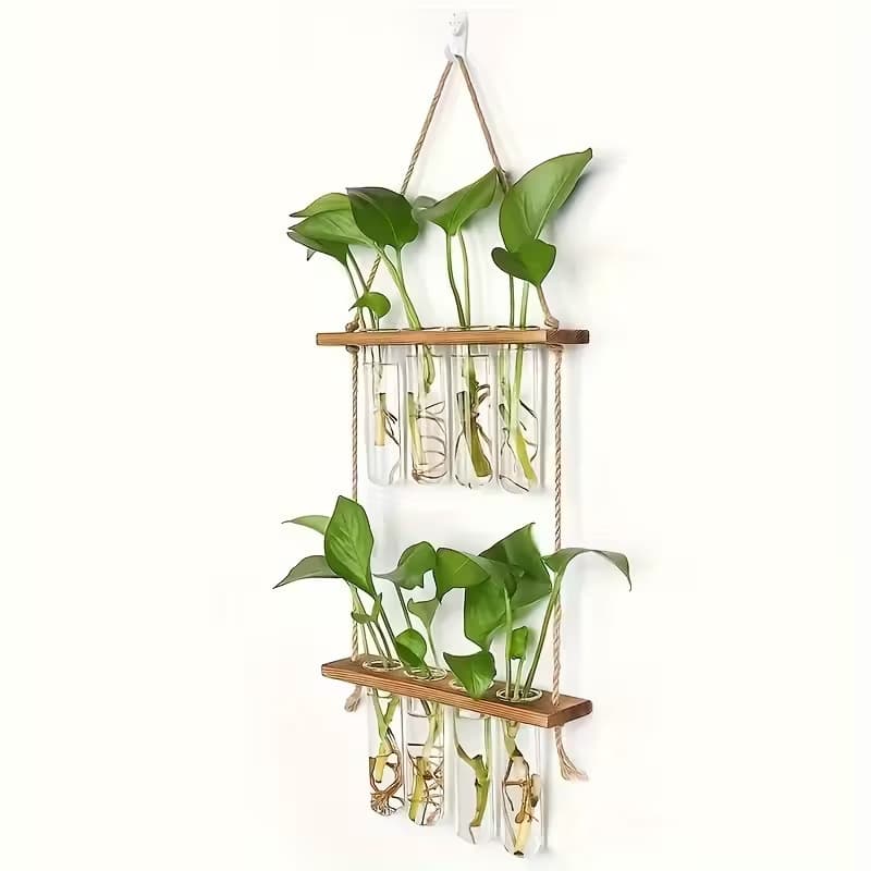 Wooden Hanging Flower Rack Wall-mounted Hydroponic Plant Test Tube Vase Wall Flower Hydroponic Container Decoration