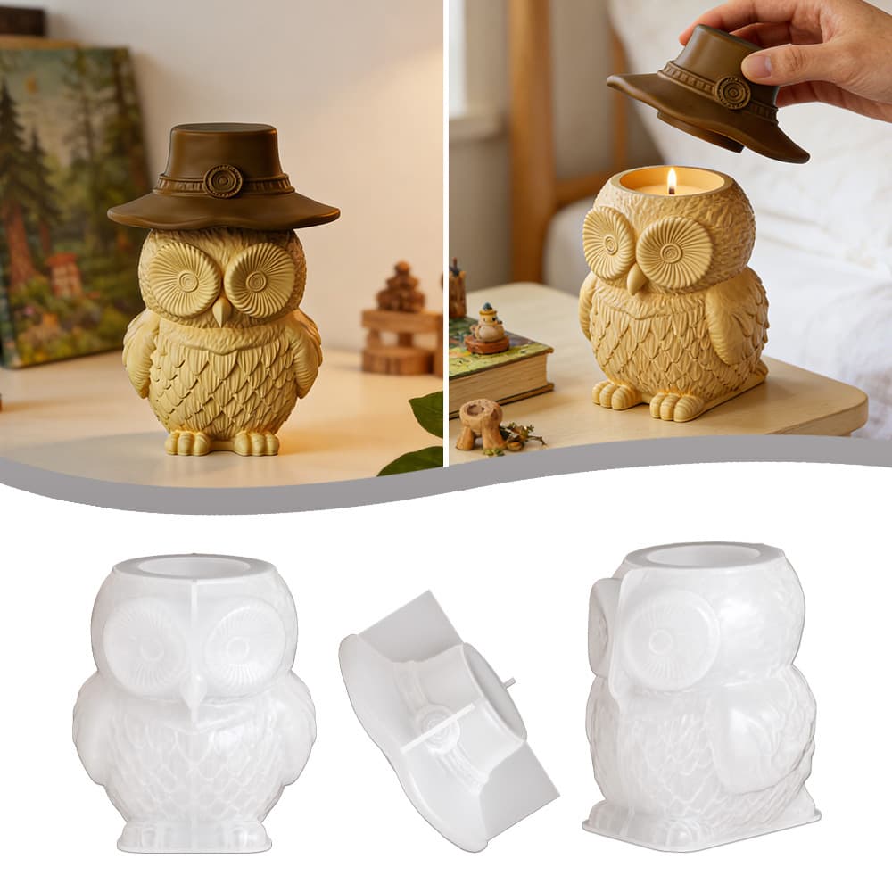 Owl Storage Box Silicone Mold DIY 3D Owl Candle Cup Plaster Pen Holder Silicone Mold