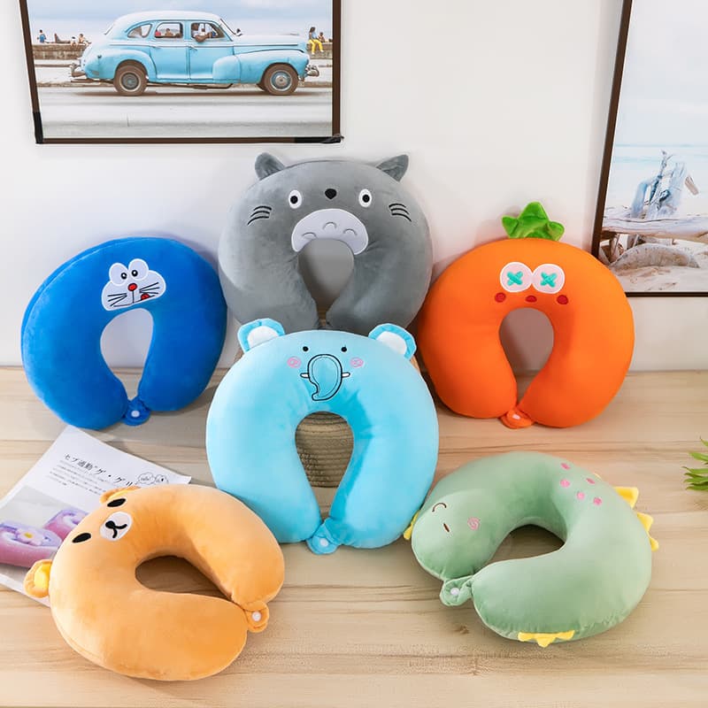 U-Shaped Cartoon Neck Pillow, Portable Travel Pillow for Adults, Car Headrest, Airplane Neck Pillow, Office Nap Pillow