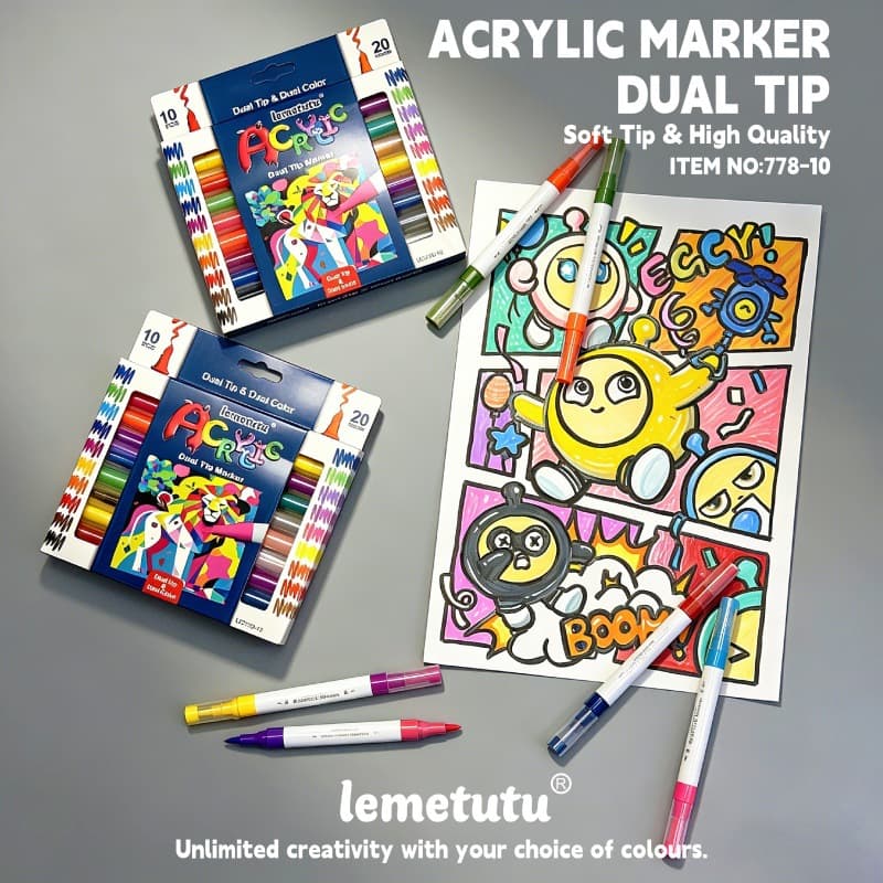 Hot Sale Dual-Tip Dual-Color Acrylic Markers for Kids, Quick-Drying, Blendable Colors, Graffiti Pens, Cross-Border